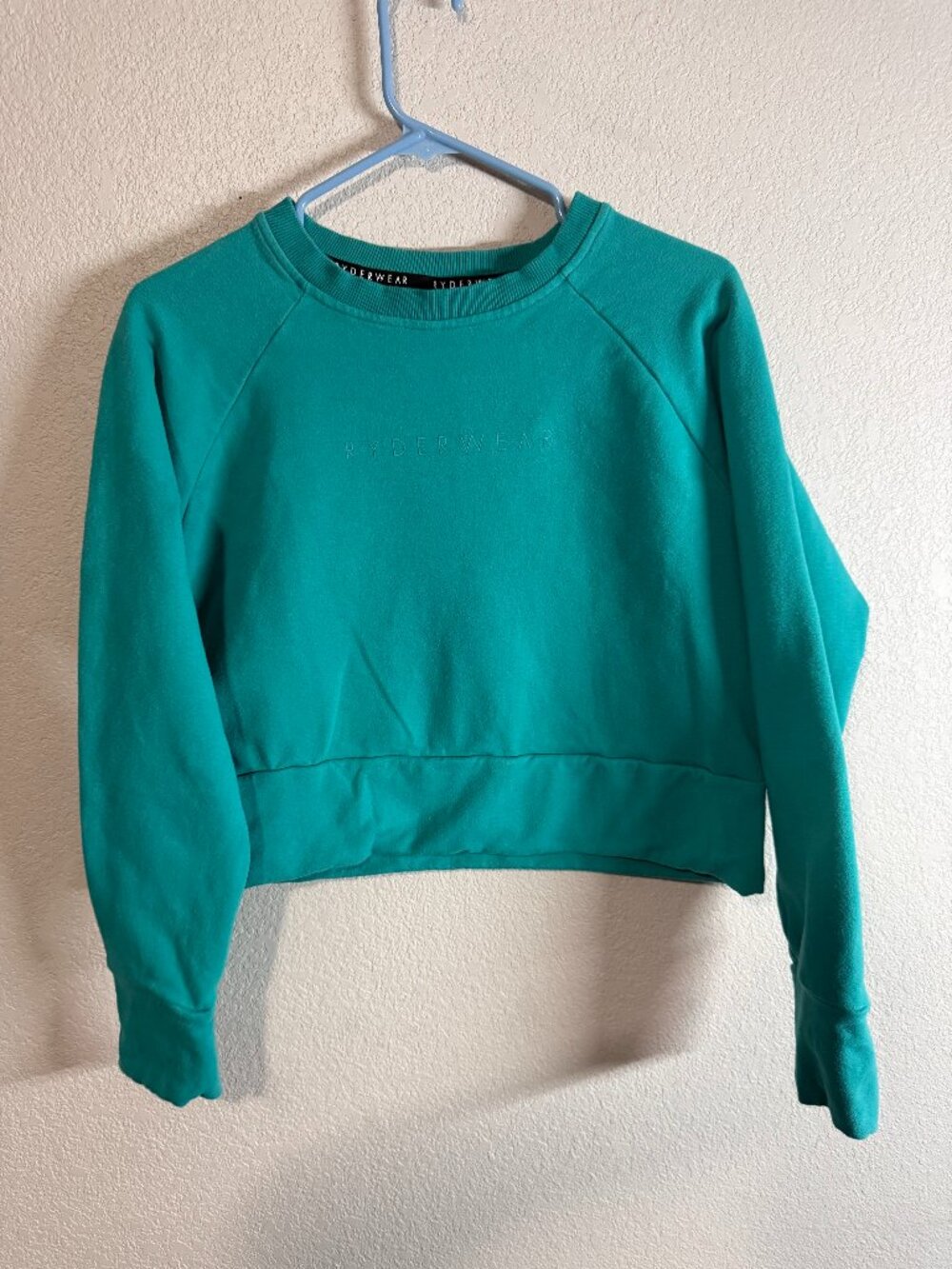 Women's Ryderwear Teal Green Cropped Long Sleeve Sweatshirt Size M
